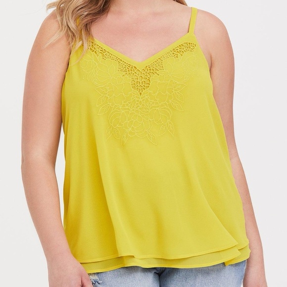 Torrid Yellow Sophie Chiffon Embroidered Swing Cami Tank Top 2x Size 2 - Picture 1 of 7